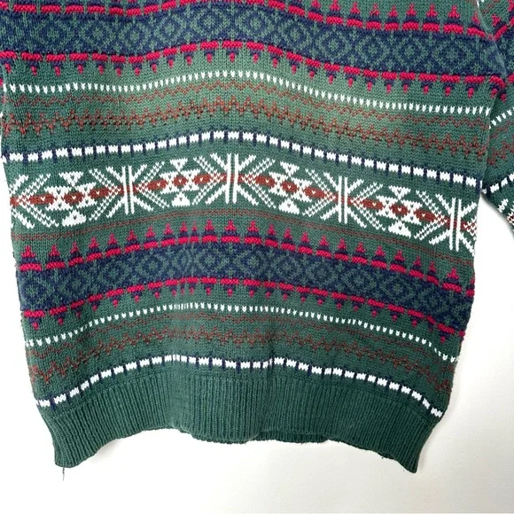 Vintage Cottagecore Cotton Ginny Cotton Forest Green Fair Isle Cozycore Sweater - Picture 3 of 9